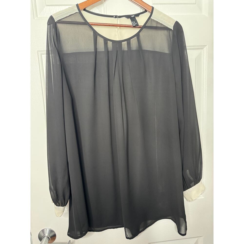 H&M Sheer Black Blouse with Cream Accents